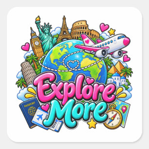 Sticker Carré Explorez davantage l'aventure de voyage