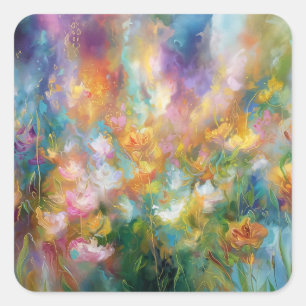 Sticker Carré Explosion florale cosmique abstraite dans des coul