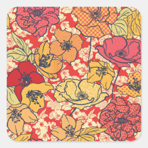 Sticker Carré Explosion florale : Tendance Vintage transparente.