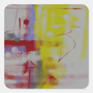 Sticker Carré Expressionniste Abstrait gris rouge jaune