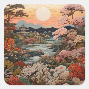 Sticker Carré Exquise Tapisserie japonaise traditionnelle Art :
