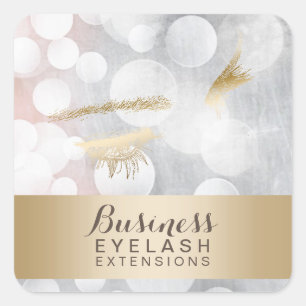 Sticker Carré Extensions Eyelash Argent & Or Moderne