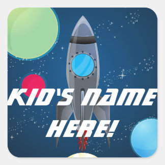 Sticker Carré Externe Rocket Nom personnalisé École Classe