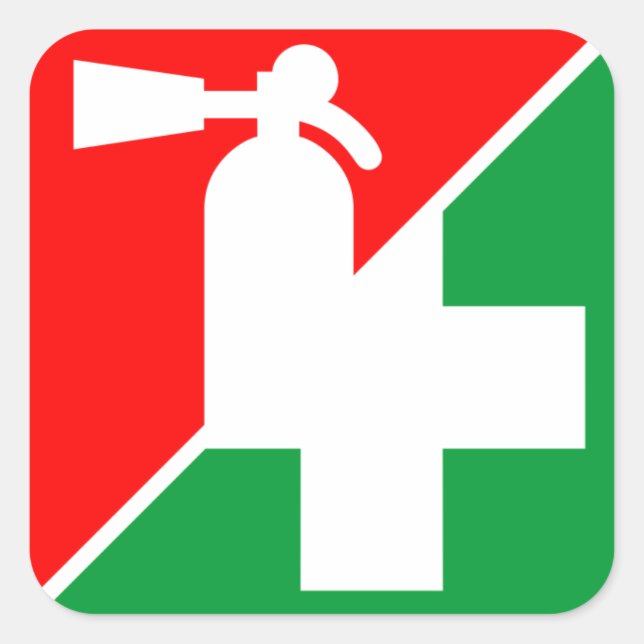 Sticker Carré Extincteur d'incendie / Décrets de premiers soins (Devant)