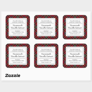 Sticker Carré Extrait de vanille classique rouge tartan pour les