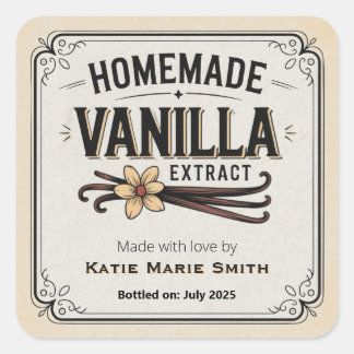 Sticker Carré Extrait de vanille vintage fait maison