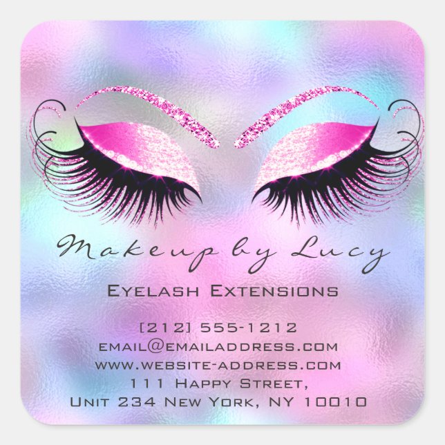 Sticker Carré Eyelash Extension Maquillage Beauté Salon rose Fuc (Devant)