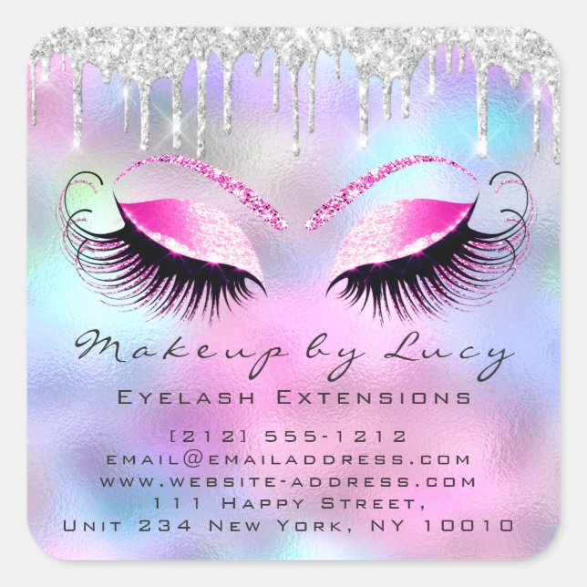 Sticker Carré Eyelash Extension Maquillage Salon de Beauté Pink  (Devant)
