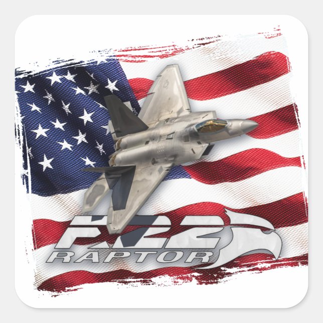 Sticker Carré F-22 Raptor et drapeau américain (Devant)