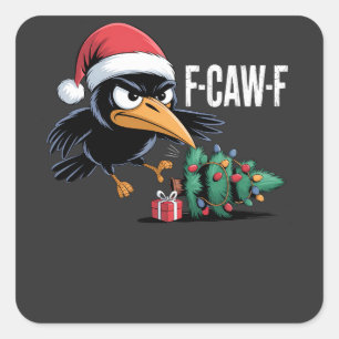 Sticker Carré F-caw-f Corbeau Corneille Sapin de Noël Noël Corbe