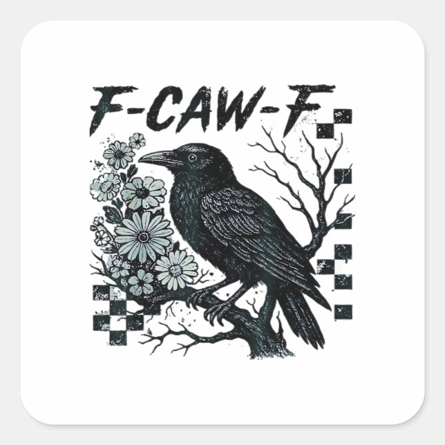 Sticker Carré F-Caw-F Corbeau Oiseau Rétro Classique (Devant)