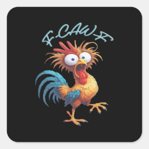 Sticker Carré F Caw F Humour de poulet Rétro