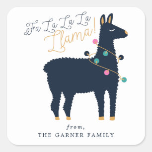 Sticker Carré Fa La La Llama Tags de Noël