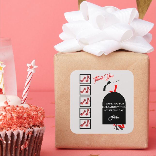 Sticker Carré Fab Silhouette Glam Rouge Noir Chaussures Merci An (Fête)