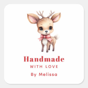 Sticker Carré Fabriqué à la main avec amour mignon bébé cerf des