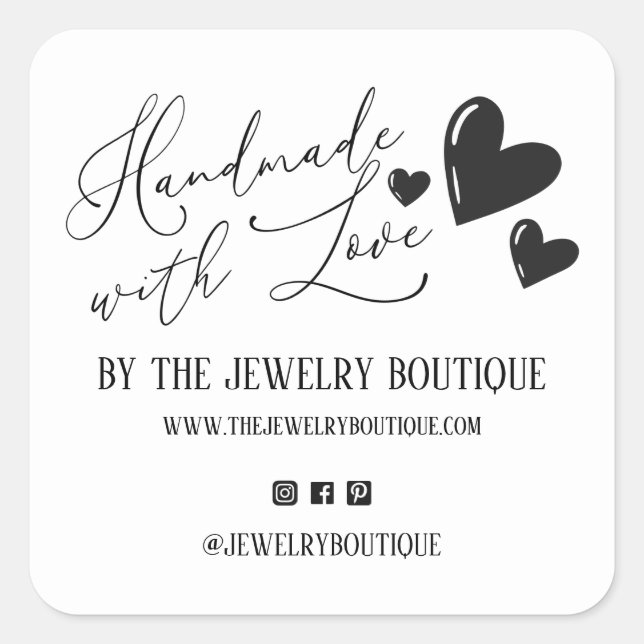Sticker Carré Fabriqué à la main avec coeur d'amour Script Etsy  (Devant)