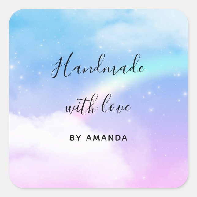 Sticker Carré Fabriqué à la main avec des nuages Pastel Amour et (Devant)