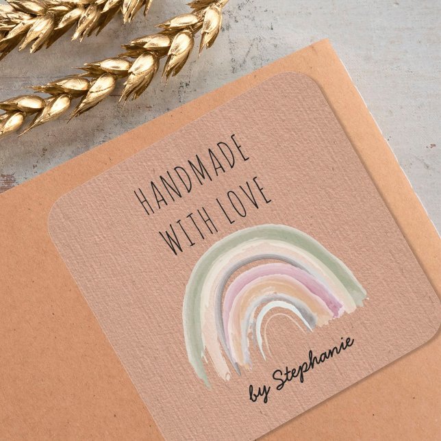 Sticker Carré Fabriqué à la main avec Loo Boho Rainbow Kraft Pap (Créateur téléchargé)