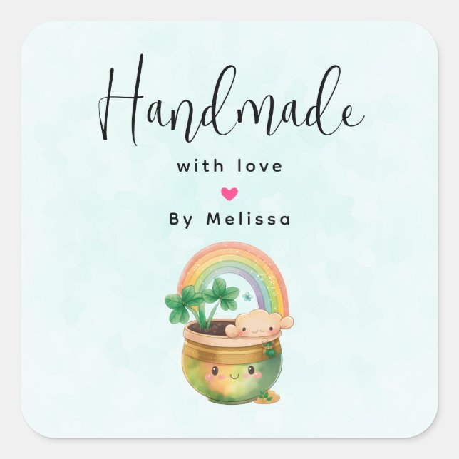 Sticker Carré Fabriqué à la main avec Love Garden Planter avec R (Devant)