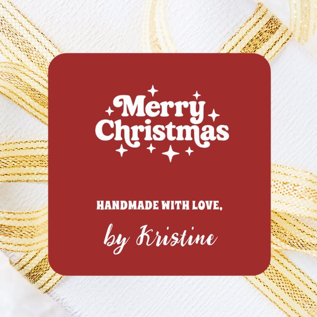 Sticker Carré Fabriqué à la main en rouge par emballage cadeau d (Créateur téléchargé)