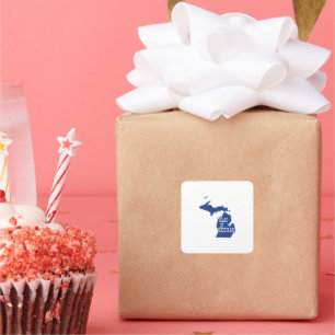 Sticker Carré Fabriqué Au Michigan En Forme Bleu Michigander