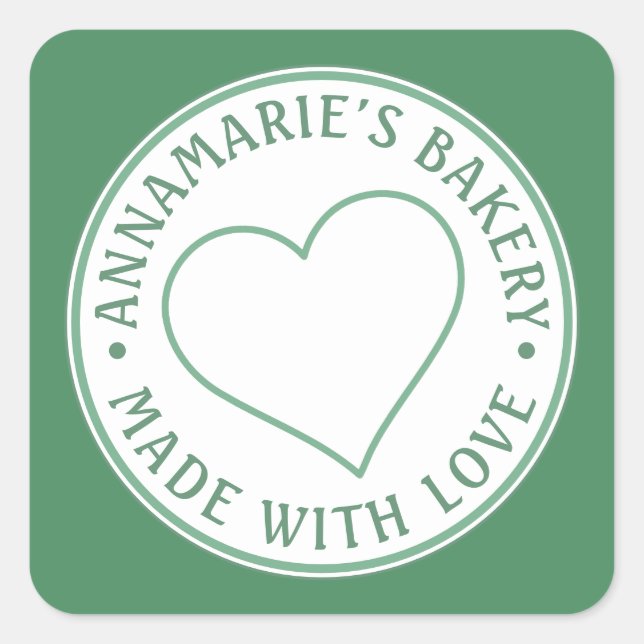 Sticker Carré Fabriqué avec amour Coeur personnalisé Vert maison (Devant)