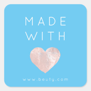 Sticker Carré Fabriqué Avec Amour Coeur rose Nom Web Simplement 