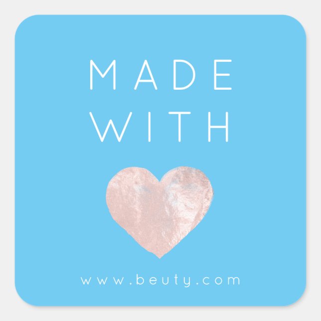 Sticker Carré Fabriqué Avec Amour Coeur rose Nom Web Simplement  (Devant)