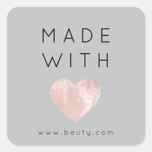 Sticker Carré Fabriqué Avec Amour Coeur Rose Rose Nom Web Hise G
