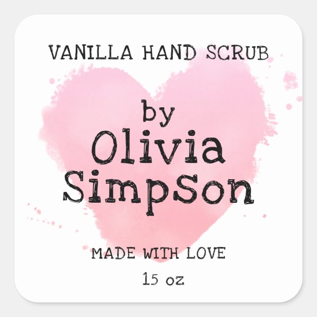 Sticker Carré Fabriqué avec amour Pink Heart Petite entreprise p (Devant)