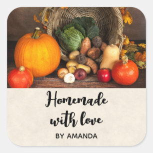 Sticker Carré Fabriqué avec amour Rustique Thanksgiving Table ph