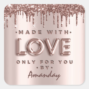 Sticker Carré Fabriqué avec amour seulement pour vous par nom Ro