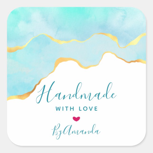 Sticker Carré Fabriqué avec l'amour Tropical Green & Gold Wavy B (Devant)