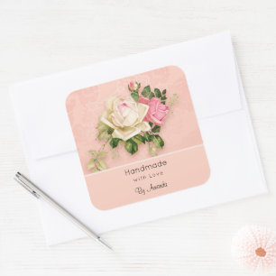 Sticker Carré Fabriqué avec Love Rose & Rose blanche Bouquet