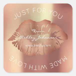Sticker Carré Fabriqué avec Lover Cuivre Rose Gold Lips Kiss1