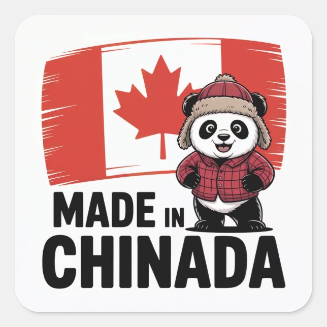 Sticker Carré Fabriqué en Chinada Panda - Chinois Canadien (Devant)