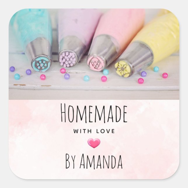 Sticker Carré Fabriqué maison avec des outils de décoration de g (Devant)