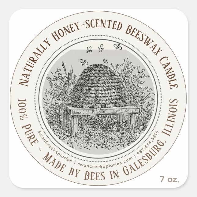 Sticker Carré Fabriqué par les abeilles Nom de l'État cire d'abe (Devant)