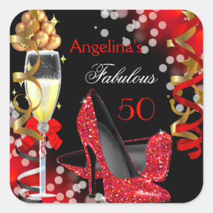 Sticker Carré Fabuleux 50 Red Heels Gold Bubbles Anniversaire