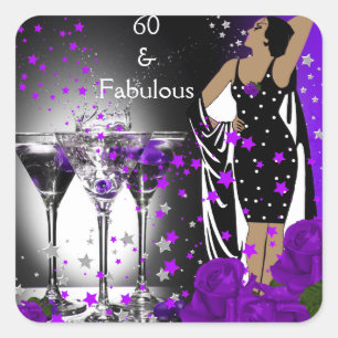 Sticker Carré Fabulos 60 60e Anniversaire Roses Violettes Martin