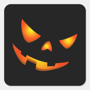 Sticker Carré Face Citrouille effrayant Halloween Jack-o'-lanter