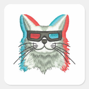 Sticker Carré Face de chat drôle avec lunettes funky