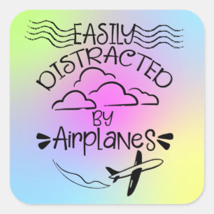 Sticker Carré Facile à distraire par avion Aviator Pilot