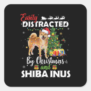 Sticker Carré Facilement distrait par cadeau de Noël shiba inu c