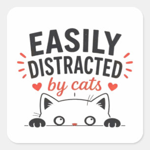 Sticker Carré Facilement Distrait par les Chats Minimaliste Amat