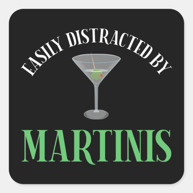 Sticker Carré Facilement Distrait Par Les Martinis (Devant)
