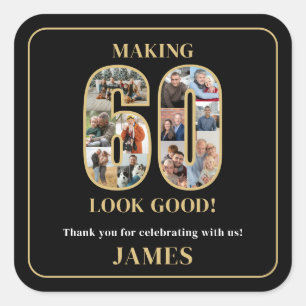 Sticker Carré Faire paraître 60 ans Photo Anniversaire