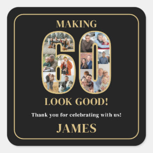 Sticker Carré Faire paraître 60 ans Photo Anniversaire