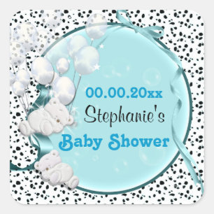 Sticker Carré Faire-part baby shower de ballons d'ours