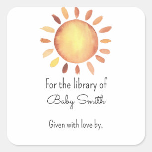 Sticker Carré Faire-part de baby shower thème soleil jaune aquar
